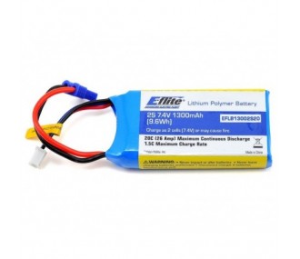 Battery E-flite lipo 2S 7.4V 1300mAh 20C socket EC2