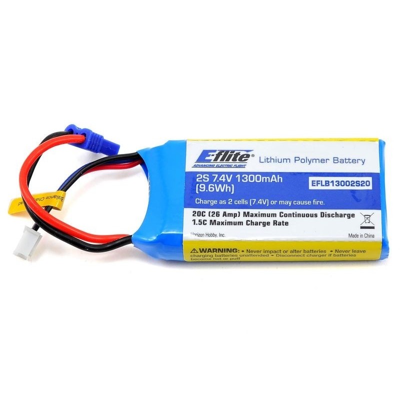 Batteria E-flite lipo 2S 7,4V 1300mAh 20C con connettore EC2