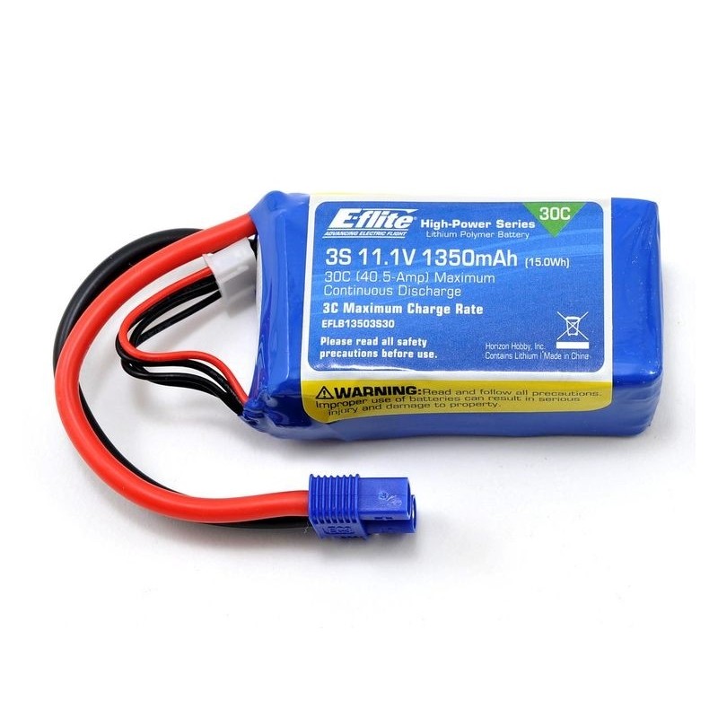 Batteria E-flite lipo 3S 11.1V 1350mAh 30C con connettore EC3