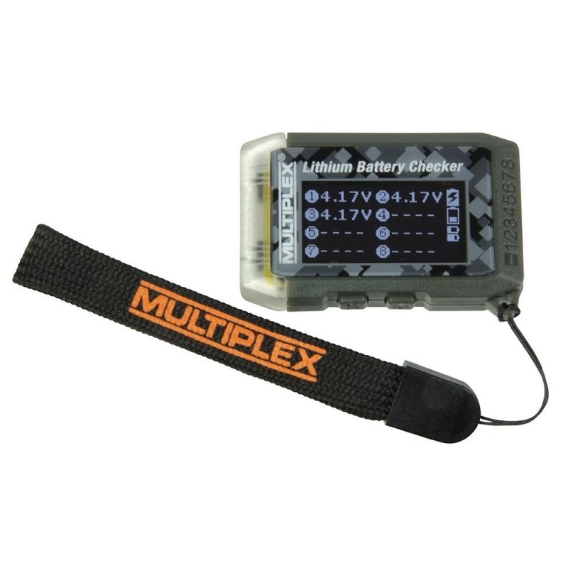 Lithium battery tester with integrated Multiplex locator beep