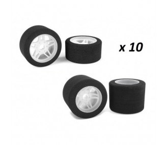 Lot de 10 sets pneus mousse 1/8 piste AV 32sh / AR 35sh  jantes blanches (20 paires) - Corally