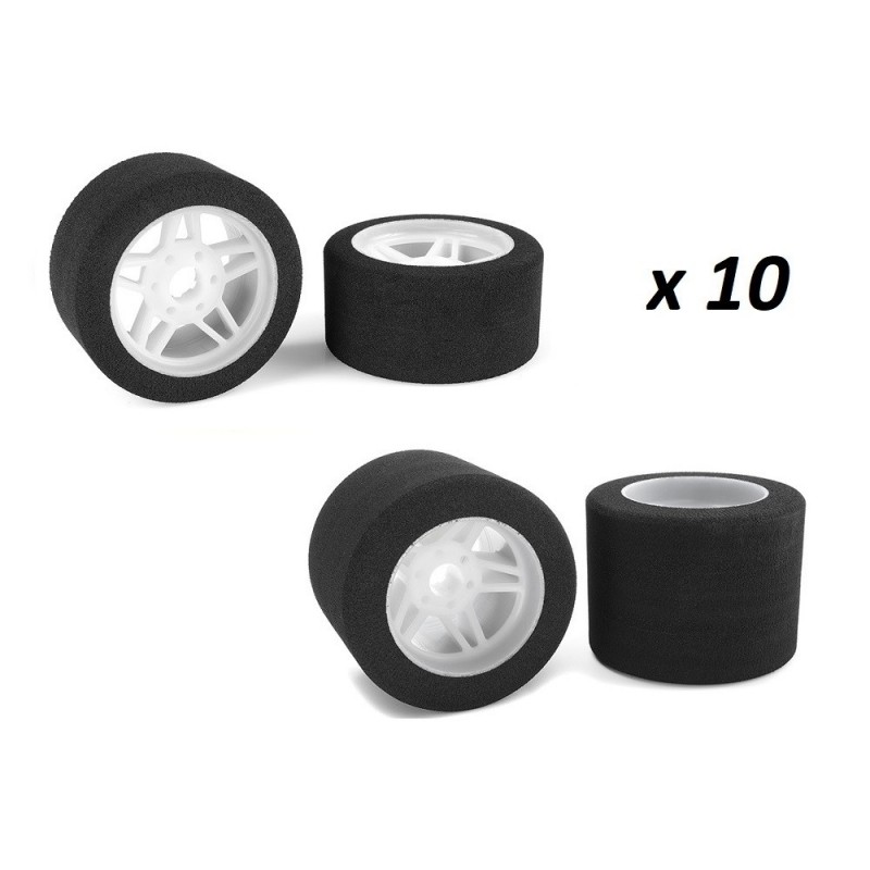 Lot de 10 sets pneus mousse 1/8 piste AV 32sh / AR 35sh  jantes blanches (20 paires) - Corally