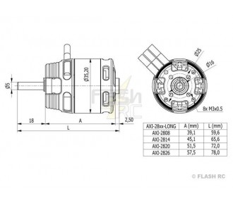 AXI 2808/16 V2 GOLD LINE Long Axis Motor (85g, 1820kv, 170W)