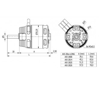 AXI 2814/12 V2 GOLD LINE Motor de eje largo (115g, 1390kv, 360W)