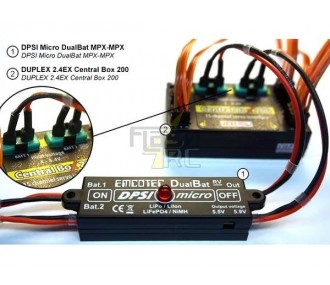 DPSI Micro DualBat 5.9/7.2V Emcotec Dual power supply (MPX/MPX sockets)