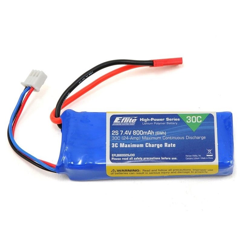 Batteria lipo 2S 7.4V 800mAh 30C E-flite con connettore jst-bec