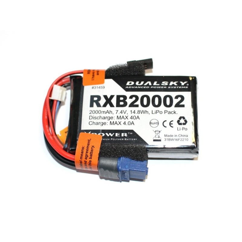 Batteries de réception - Batterie Lipo 2S 7.4V 2000mAh 20C RX Dualsky prise  XT60 - FLASH RC
