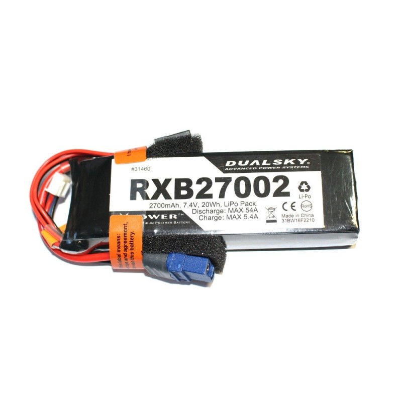 Akku Lipo 2S 7.4V 2700mAh 20C RX Dualsky Steckdose XT60