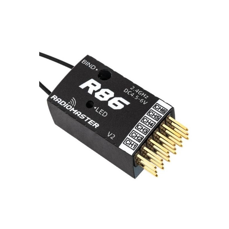 R86 6-channel PWM / 8-channel SBUS receiver compatible with Frsky D8 / D16 and Futaba SFHSS