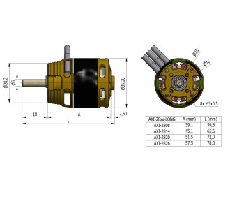 AXI 2808/16 V2 GOLD LINE Long Axis Motor (85g, 1820kv, 170W)