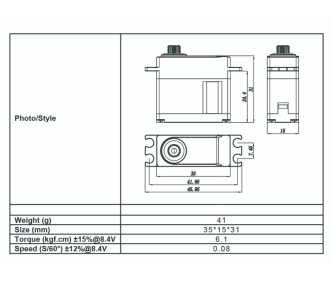 HV5301 Xact STD 8,4V 6,1 kg Servo Coreless