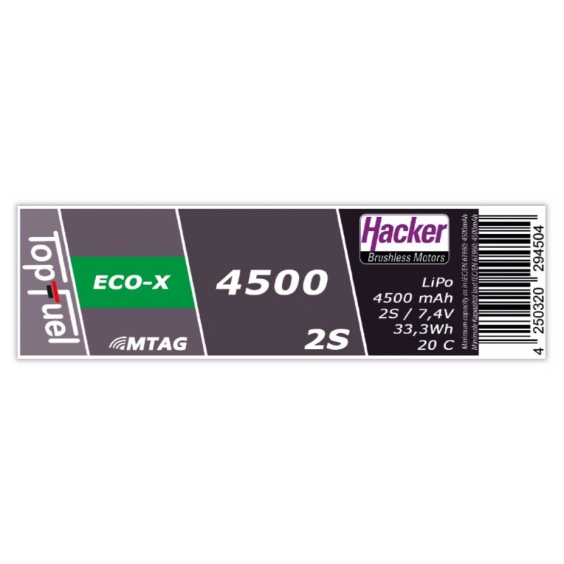 Batterie Lipo Hacker TopFuel Eco-X MTAG 2S 7.4V 4500mAh 20C Prise XT90S