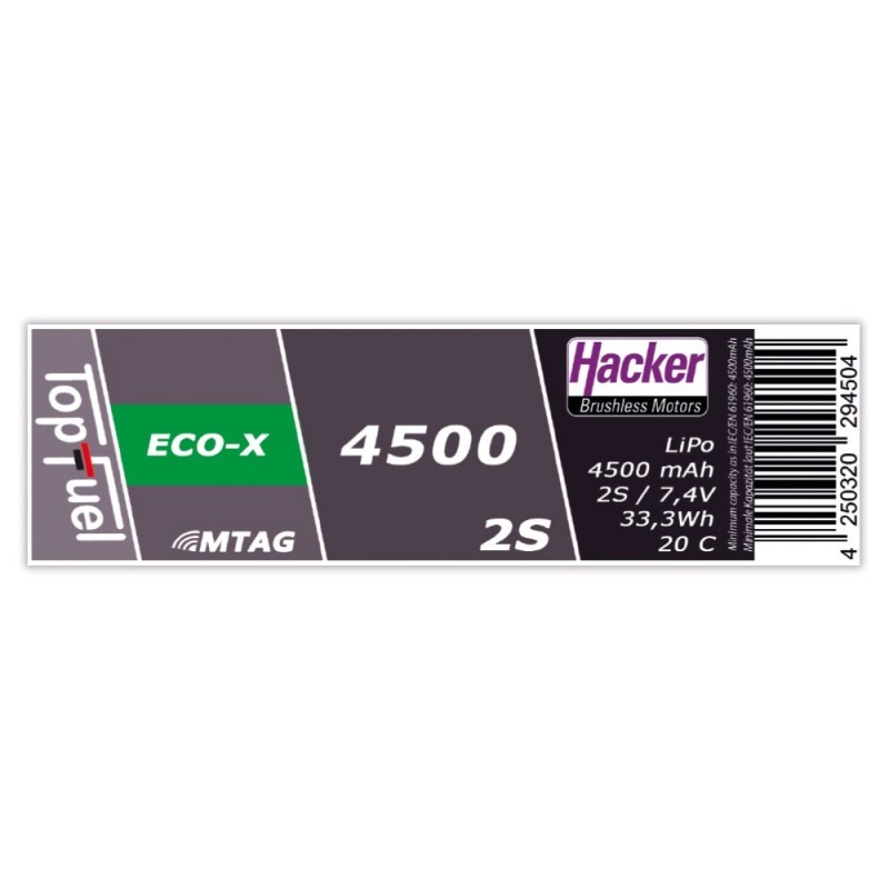 Lipo Akku Hacker TopFuel Eco-X MTAG 2S 7.4V 4500mAh 20C Prise XT90S