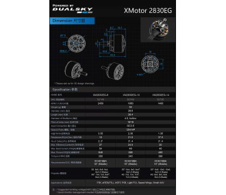 Moteur Dualsky XM2830EG-14 (55g, 1250kV, 480W)