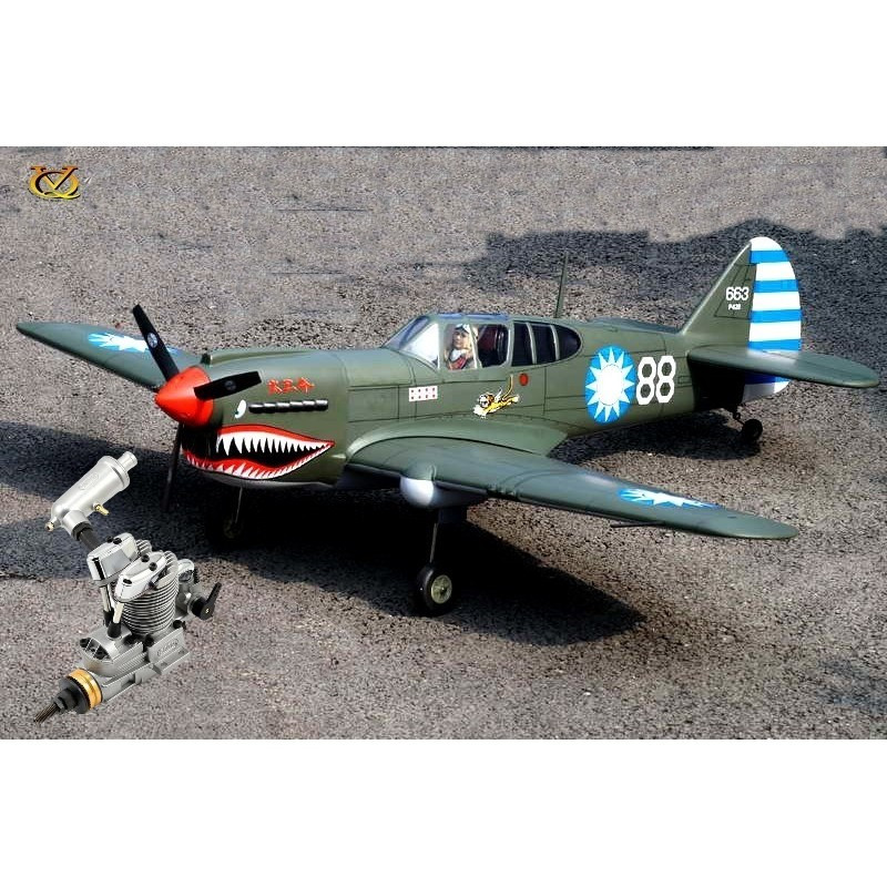 Velivolo VQ Modello P-40 Kitty Hawk 1,57 m + motore a metanolo a 4 tempi Saito FA-62B