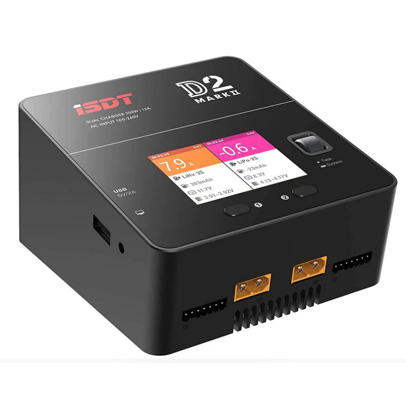 ISDT - D2 Mark 2 Lipo Battery Balance Charger, Dual 200W 12A AC / DC CHANNEL CHARGER