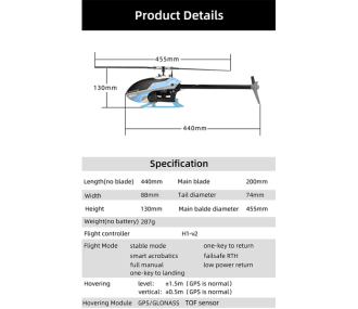 FLY WING Elicottero FW200 RC GPS/TOF H1 - Blu PNP