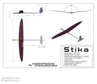 Stika -1- F3K env.1.49m PNP All Carbon TOPMODEL - Jaune
