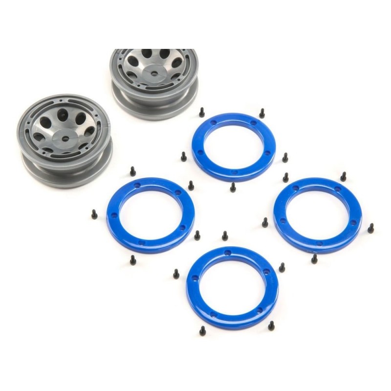 ECX FR/RR Wheel with Beadlock, Gray/Blue: Temper G2 - ECX41012