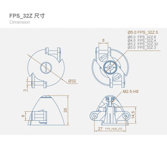 DUALSKY Tipo Z Cono ø 38mm eje motor 6,0mm para hélices plegables FPS_38Z.6