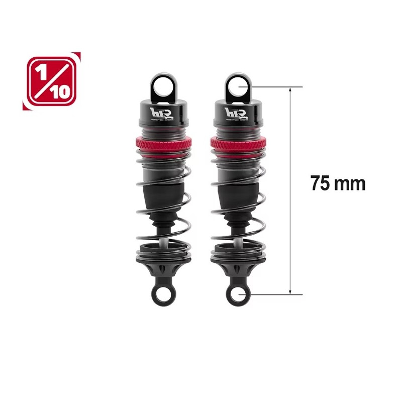 Amortisseurs 1/10 75mm BIG BORE 13mm +kit 3 ressorts (H/M/S)