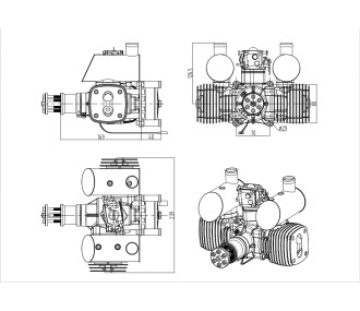 Moteur essence 2 temps GTT130 Bicylindres à plat boxer 130cc - NGH