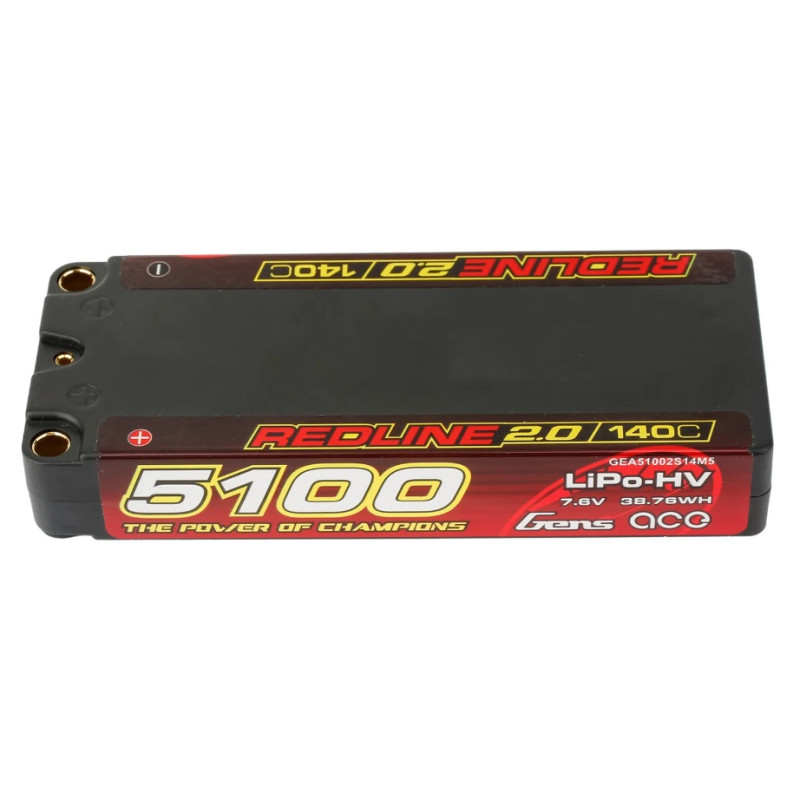 Batterie Gens Ace RedLine 2.0 Lipo Hv 2S MID 5100mAh 140C prise 5mm