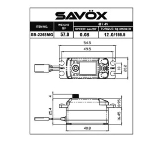 Servo numérique bas profil Savox SB-2265MG (57g, 13kg.cm, 0.08s/60°)