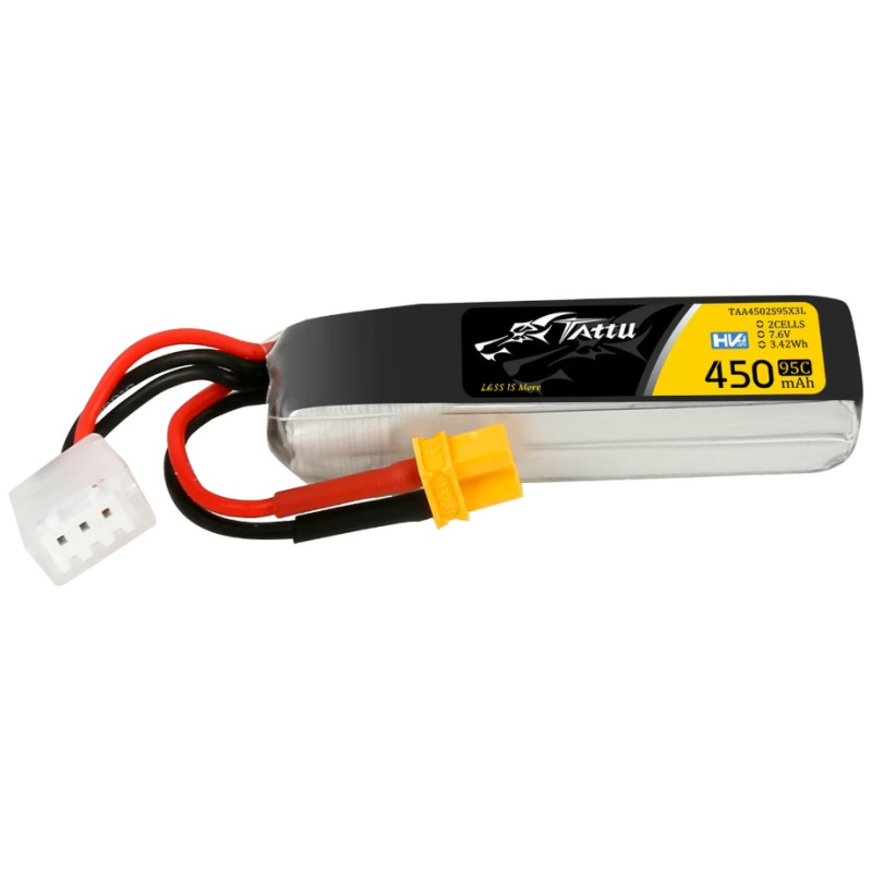 Batterie Tattu (format long) lipo 2S 7.6V 450mAh 95C prise XT30