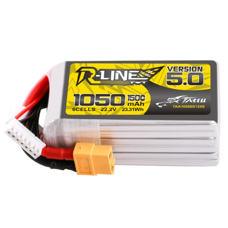 Batterie Tattu R-line V5.0 lipo 6S 22.2V 1050mAh 150C prise XT60