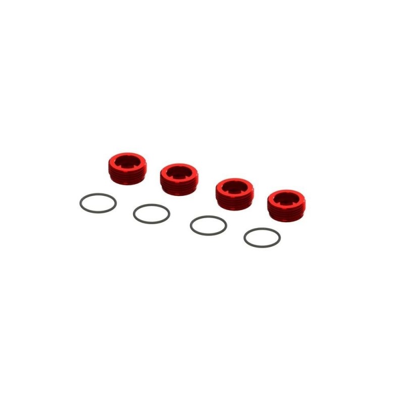 ARRMA Tuerca de buje delantero de aluminio rojo (4) con juntas tóricas - ARA320467