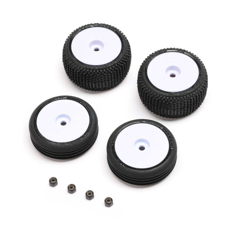 Losi tires and wheels mounted, white: Micro-B