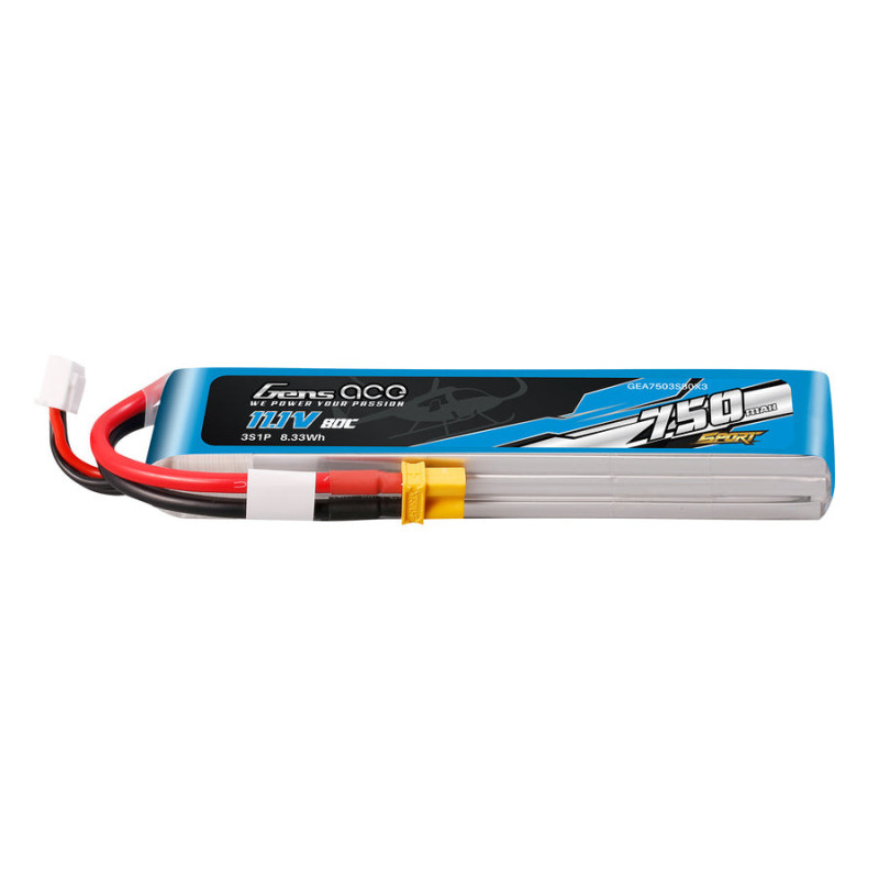 Batterie Gen ace lipo 3S 11.1V 750mAh 80C prise XT30 