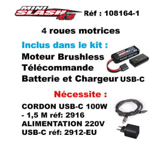 TRAXXAS MINI SLASH BL-2S USB TRX108164-1-YLW