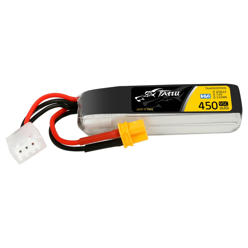 Batterie Tattu (format long) lipo 2S 7.6V 450mAh 95C prise XT30 