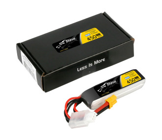 Batterie Lipo Tattu 2s 450mAh 95C 7.6V HV avec prise XT30 Format Long 