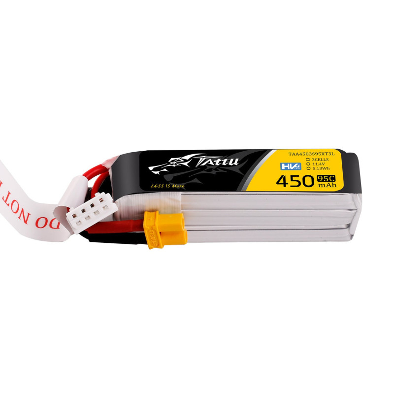 Batterie Lipo Tattu  450mAh 95C 3S1P 11.4V HV Prise XT30U-F Format Long 