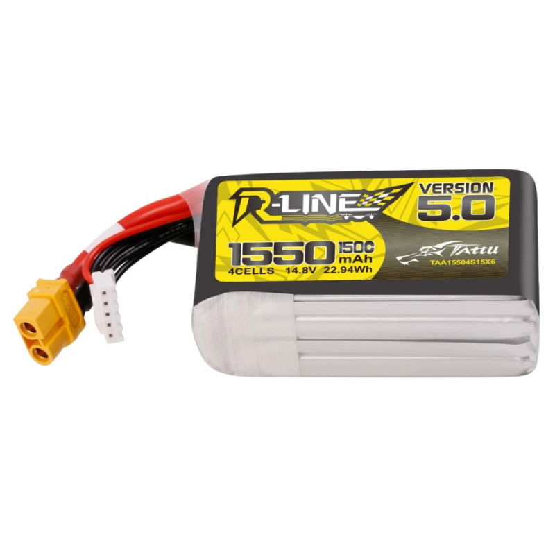 Batterie Lipo Tattu R-Line Version 5.0 1550mAh 14.8V 150C 4S1P avec prise XT60