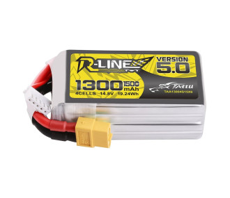 Batterie Lipo Tattu R-Line Version 5.0 1300mAh 14.8V 150C 4S avec prise XT60