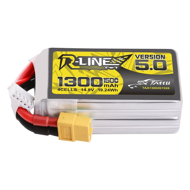 Batterie Lipo Tattu R-Line Version 5.0 1300mAh 14.8V 150C 4S avec prise XT60