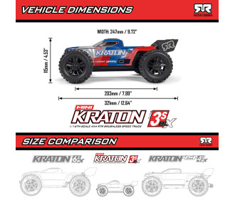 Arrma Mini Kraton 4X4 3S BLX 1/16 - Monster Truck RC Brushless (Pack Complet avec Batterie et Chargeur)