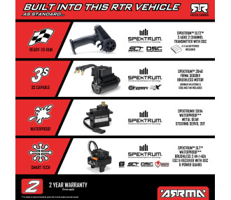 Arrma Mini Kraton 4X4 3S BLX 1/16 - Monster Truck RC Brushless - Rose (Pack Complet avec Batterie et Chargeur) ARA2508ST2