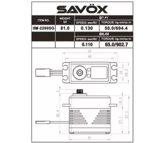 Servo numérique étanche Savox SW-2290SG (81g, 70kg.cm, 0.11s/60°)