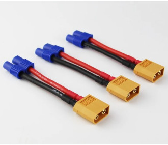 Adaptateur long XT60 male vers EC3 femelle 5cm 14AWG
