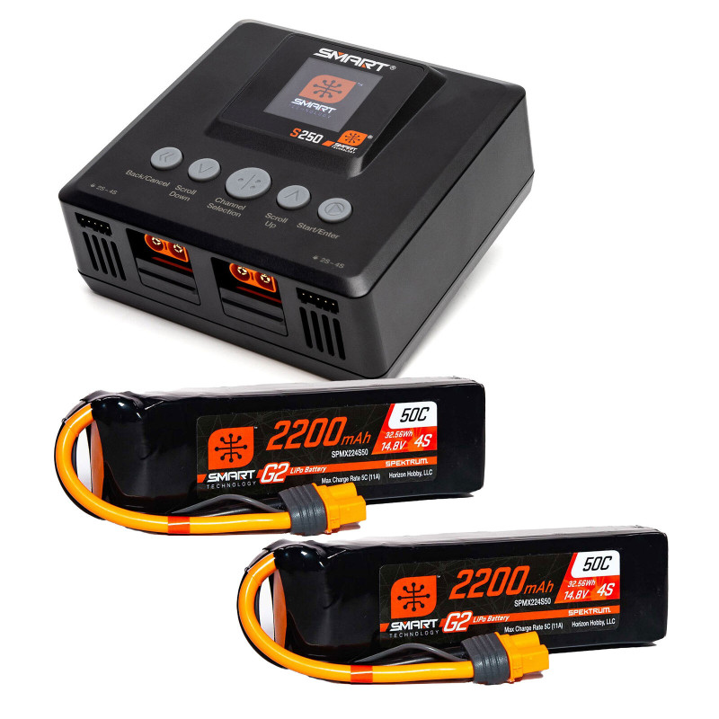 Smart Powerstage Air Bundle: G2 2200mAh 4S 50C LiPo IC3 y Cargador S250 (2) Spektrum