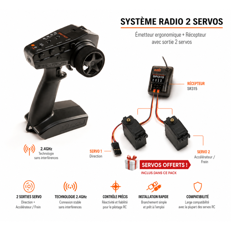 Spektrum DX3 SMART + SR315 + 2 servos A6030 offerts