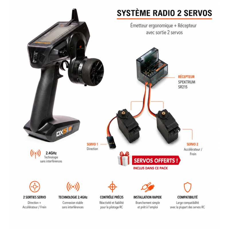 Spektrum DX5 PRO 5 Voies DSMR + SR2100 + 2 servos A6030 offerts