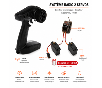 Radio SLT3 Spektrum 2.4GHZ + SR315 + 2 servos A6030 offerts