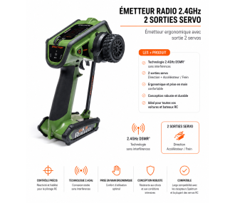 Spektrum DX6 Rugged Radio 6 Voies DSMR verte + 2 servos A6030 offerts
