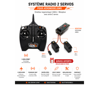 Radio DXS Spektrum DSMX 2.4G + récepteur AR410 + 2 servos A6030 offerts